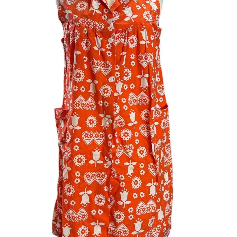 Orange Floral Sleeveless House Dress